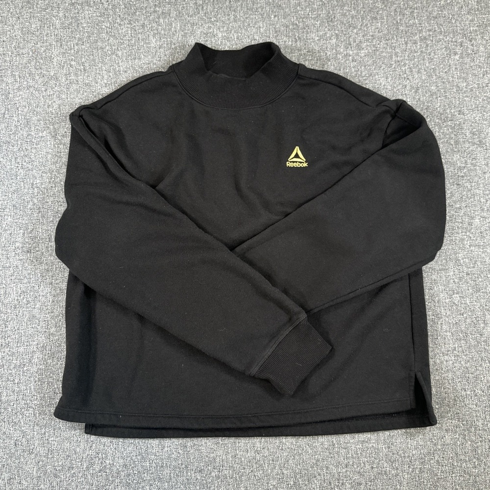 Reebok Mock Neck Sweatshirt Womens Black Minimal Logo Pullover Medium